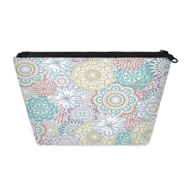 QsirBC Waterproof Makeup Bag Travel Cosmetic Pouch Multi Functional Organizer for for Travel Gym Camping Gifts for Women, Mandala Flowers, 9.65*3.35*5.31 inch