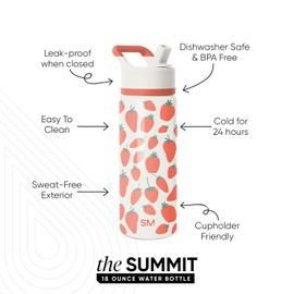 Simple Modern Kids Summit Water Bottle with Straw Lid | 18oz Stainless Steel Cup Insulated Tumbler for Girls, School | Strawberries on Cream