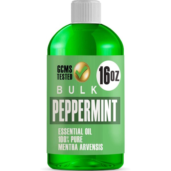 16oz Bulk Peppermint Essential Oil (Giant 16 Ounce Bottle- Therapeutic Grade Peppermint Oil) Perfect for Aromatherapy Diffuser, Candle & Soap Making, Lotions, Body Wash
