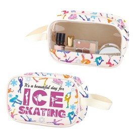 Skater Clear Makeup Bag Ice Skating Lover PU Leather Cosmetic Bag Figure Skating Team PVC Zipper Pouch (Ice Skating PU)