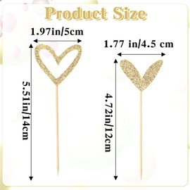 Xinjoduz 24 PCS Wedding Cupcake Toppers, Glitter Sweet Love Theme Heart Cupcake Topper Sticks for Wedding Engagement Bridal Shower Happy Birthday Cupcake Toppers(Gold, 2 Style)