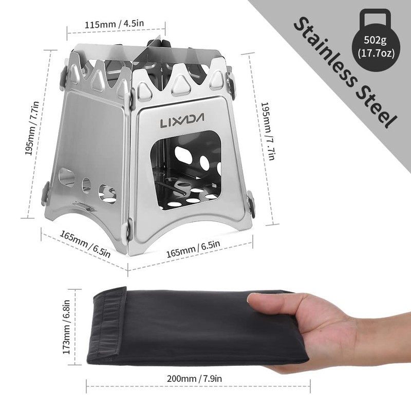 Lixada Camping Wood Stove Folding Lightweight Stainless Steel Wood Burning