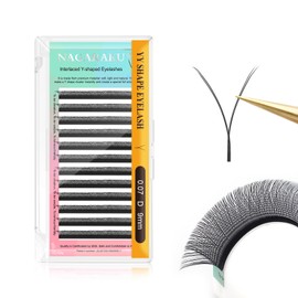 NAGARAKU YY Eyelash Extensions Supplies Y Lash Premade 4D Easy Fan Russian Volume Cluster Faux Mink Matte 12 rows Pre Fanned Wispies Crisscross Eye Lashes(0.07mm D Curl 9mm)