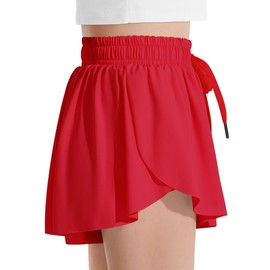 Witwot Butterfly Shorts Girls, 2-in-1 Teen/Kids Girl Flowy Short，5-6 Years, Red