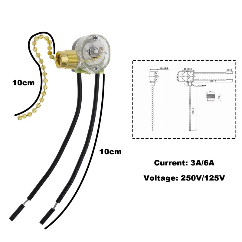 ECSiNG 2Pcs Pull Chain Switches Replacement JX42B Model Pull Chain