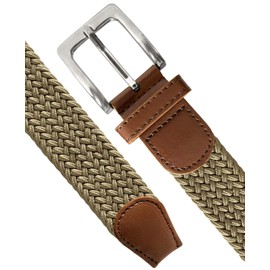 Elastic Fabric Woven Stretch Belt Leather Inlay Multi-Color Options(Beige,Large)
