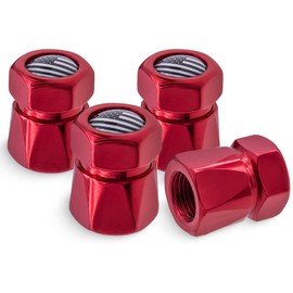 MEAJOO 4PCS USA Car Tire Valve Caps, Dustproof Leak-Proof Tire Valve Stem Cap, Universal Aluminum Alloy Stem Covers for Cars, Trucks, Bikes, Motorcycles, Bicycles Tire Caps(Red)