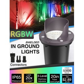 SUNVIE RGBW Low Voltage Landscape Lighting Color Changing 12W Waterproof Well Lights Landscape LED In Ground 12-24V Dimmable Paver Lights with Connectors for Pathway Garden Yard Fence Deck, 8 Pack