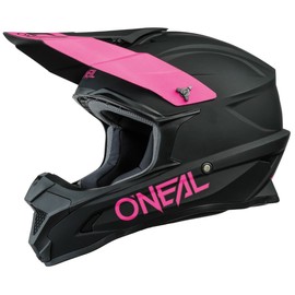 O'Neal 1 SRS Solid Offroad Womens Motocross Helmet with Goggle Combo (Black/Pink, Medium)