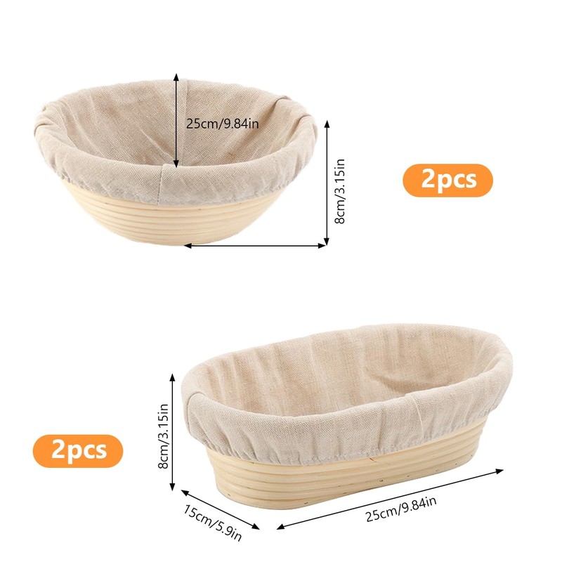 Set of 4 Proofing Baskets for Bread, 25 cm Linen