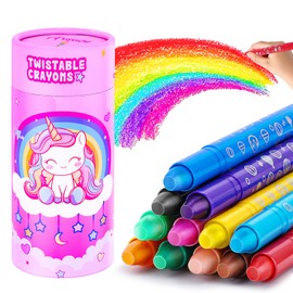 JYPS Unicorn Washable Crayons for Toddlers, 12 Colours Non-Toxic Twistable Crayons with Pen Holder, Drawing Colouring Crayon Set for Back to Schoo, Unicorn Gift for 3-7 Year Old Girls/Boys
