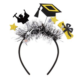 AWOCAN Graduation Hat Headband Grad Cap Headband Hair Hoop Mini Bachelor Cap Headpiece Hairband Dress Up for Party (black-1)