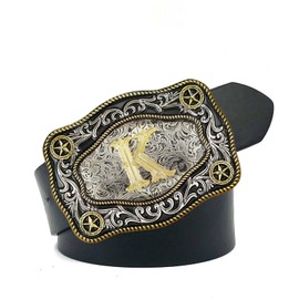 YOQUCOL Western Belt Buckle Initial Alphabet Letter Cowboy Rodeo Belt Buckles for Men, K, Medium