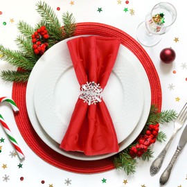 Whaline 12pcs Christmas Snowflake Napkin Rings Xmas Silver Snow Flake Napkin Buckles 6 Desgin Shiny Exquisite Snowflake Metallic Napkin Ring Holder for Xmas Party Wedding Holiday Dinner Table Decor