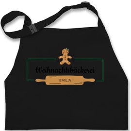 Kinderschürze Schürze Kinder Jungen Mädchen - Weihnachtsschürze - Weihnachtsbäckerei Lebkuchenfrau Name Text I Geschenk Backen - 2-6 Jahre - Schwarz - weihnachtsmotiv zu weihnachten