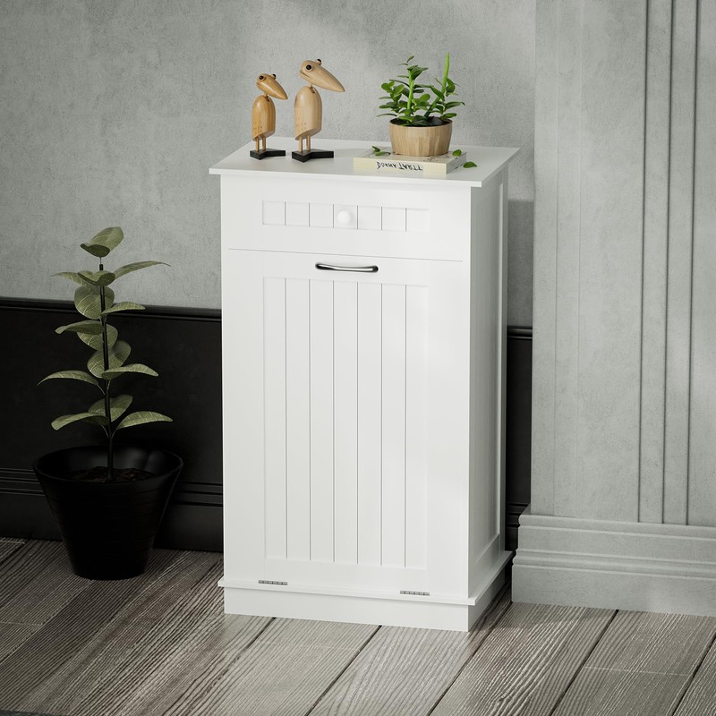 Visionwards Wooden Tilt Out Trash Cabinet Bin, Dog Proof Garbage