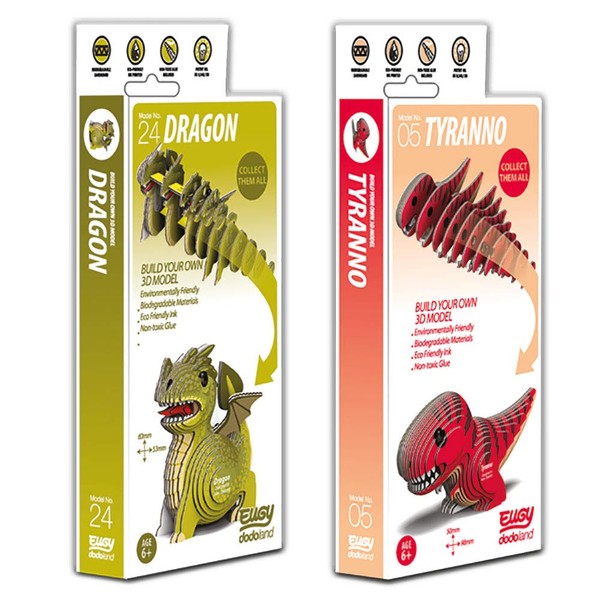 EUGY 3D Model Craft Kits Dragon & Tyranno, 2 Pack