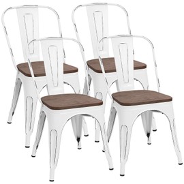 Furmax Metal Dining Chair Indoor-Outdoor Use Stackable Chic Dining Bistro Cafe Side Metal Chairs Set of 4(White)