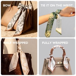 Silk-Like Skinny Scarf for Handbags, 38”x2.95” Fashion Hair Headband & Neck Tie, Elegant Ribbon for Wrist Wrap, Stylish Women’s Purse Accessory & Gift,Green