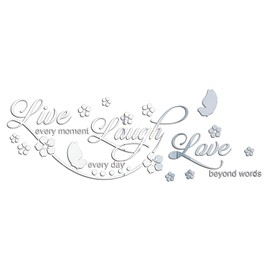 Zgwansui Live Laugh Love Mirror Decal, Inspirational Wall Stencils Peel and Stick Quotes, Decorative Wall Stickers Decor Living Room, Motivational Sayings Words for Bedroom Home Wall Art, Silver