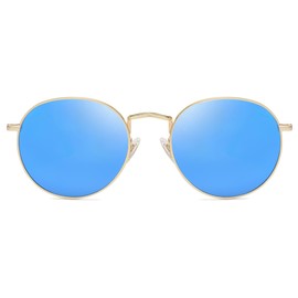 FANFUSUZI Sunglasses Women's Small Round Polarised Sunglasses for Women Men Classic Vintage Retro Shade UV400, Gold Blue