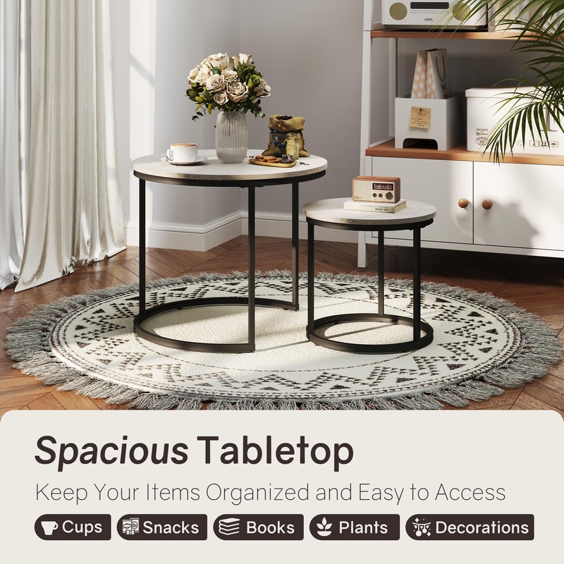 Otterease Nesting Tables Set of 2, Round Coffee Table, Small