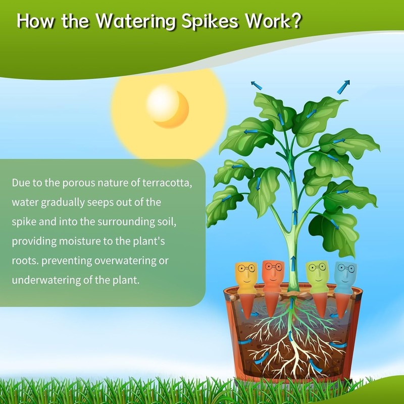 4 Pack Terracotta Watering Spikes, Vacation Self-Watering Planters Devices, Continuous