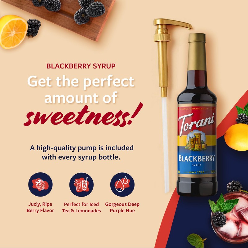 Torani Blackberry Syrup for Drinks, Flavoring for Iced Tea, Lemonade,