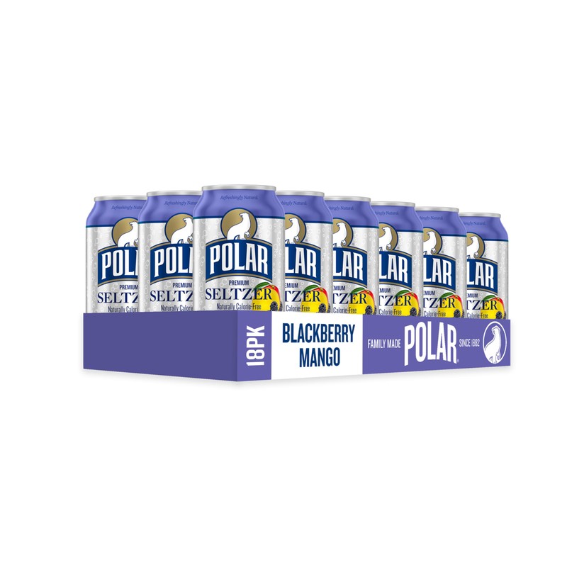 Polar Seltzer Water Blackberry Mango, 12 fl oz cans, 18