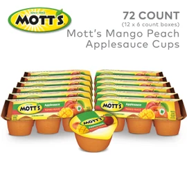 Mott's Mango Peach Applesauce, 4 Oz Cups, 72 Count (12 Packs Of 6), No Artificial Flavors, Good Source Of Vitamin C, Nutritious Option For The Whole Family