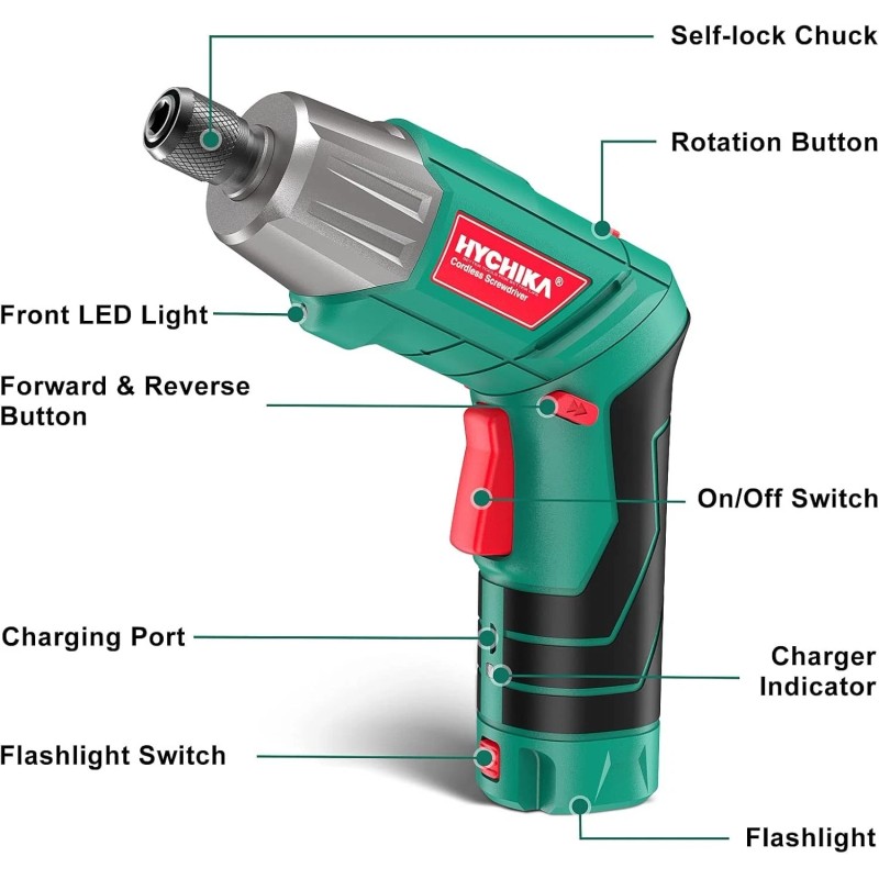 Hychika Cordless Screwdriver HYCHIKA 4V 2.0Ah Rechargeable Screw Gun w/