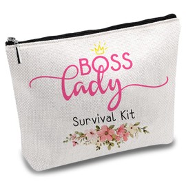 CREATCABIN Boss Lady Survival Kit, Canvas Makeup Bags, Cosmetic Bag, Multi-Purpose Pen Case, Iron-on, Metal Zip, Sublimation Blanks, Bag, Purse, Bag for Travel, School, 25 x 18 cm, boss lady survival