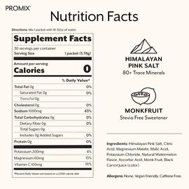ProMix Nutrition Electrolytes Powder Hydration Packets - Himalayan Pink Salt, Magnesium, Potassium, Vitamin C - Salted Watermelon, Lightly Sweetened - 30 Servings (Pack of 30)