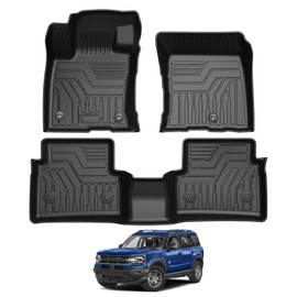 Falafa Floor Mats for Ford Bronco Sport 2021 2022 2023 2024 2025(ONLY for Bronco Sport), TPE All Weather Floor Liners, Heavy Duty Anti Skid Car Mats Include 1st & 2nd Row, Black