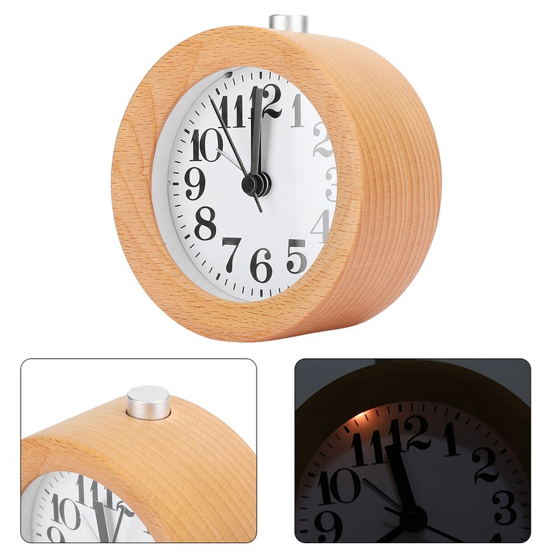 Beech Wooden Mute Silent Alarm Clock No Ticking for Home