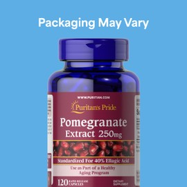 Puritan's Pride Premium Pomegranate Extract 250mg, Dietary Supplement for Antioxidant Health and Healthy Aging Program, 40% Ellagic Acid,120 Rapid Release Capsules (Packaging May Vary)