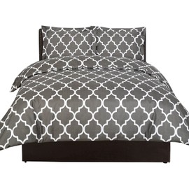 Utopia Bedding Queen Sheet Set, Soft Microfiber 4 Piece Bed Sheets with 15" Deep Pocket - Easy Care Brushed Microfiber (Quatrefoil - Grey)