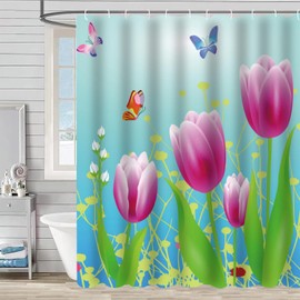 FAIRYGATE Green Shower Curtain Tropical Leaf Shower Curtain Watercolor Flower Green Leaves Hawaii Spring Natural Plants Wild Flower Exotic Fabric Bathroom Decor Curtain Set with Hook B8211