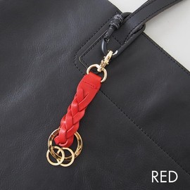 Leathertone 4OO3508 Tochigi Leather Key Ring with Miracle Ring, Key Ring, Easy to Use on Your Nails, red