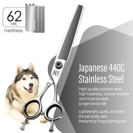 Fenice Totem Dog Grooming Scissors: 7.5 inch Pet Blender Shears Made Of Japanese 440C Advanced Stainless Steel Professional Grooming Scissors for Dogs Cats and Other Pets