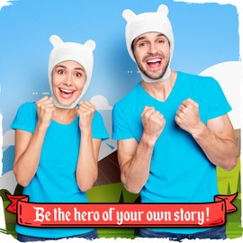 Zadin Adventure-Time Merch, Finn Hat, Fionna Finn the Human Costume Cosplay, White Bunny Hat, Fiona and Cake Toys Merchandise (White)