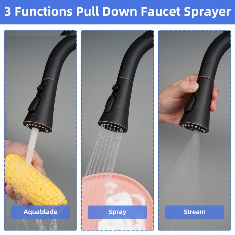 iFealClear Kitchen Faucet Head Replacement, 3 Modes Pull Down Faucet