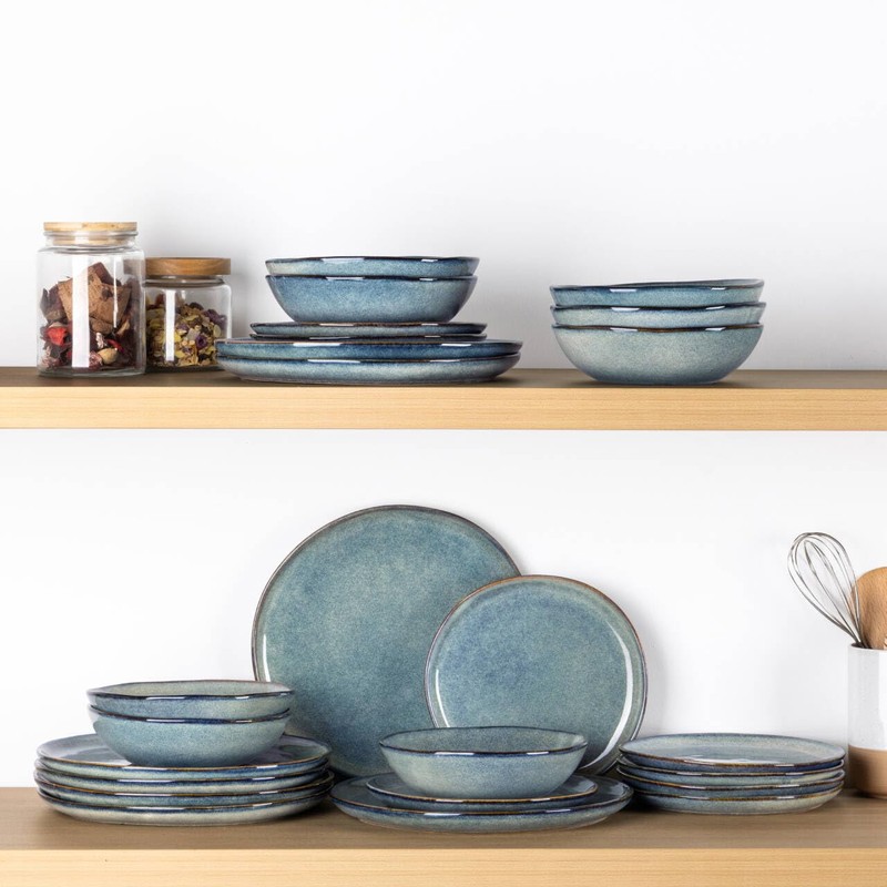 AmorArc Ceramic Dinnerware Sets,Handmade Reactive Glaze Stoneware Plates and Bowls