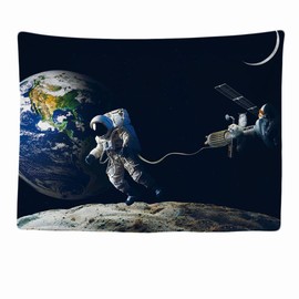 Ulticool - Tapestry Decoration Home - Astronaut Over Earth Moon Rocket - 200 x 150 cm - Wall Towel Wall Hangings - Accessories for Bedroom Living Room Children's Room
