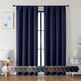 Simplebrand Ava Navy Blue Blackout Curtains for Bedroom 72 Inch Length 2 Panels, Privacy Thermal Insulated Rod Pocket Door Window Curtains for Patio French Door Front Door, W40 x L72 Inch, Navy Blue