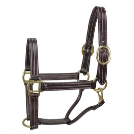 Derby Originals Bristol Triple Stitched Premium Leather Horse Halter with Throat Snap for Easy Taking Off for Stables (Full Horse, Dark Brown)