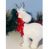 White Reindeer with Red Spotty Scarf Christmas Ornament (STANDING DEER