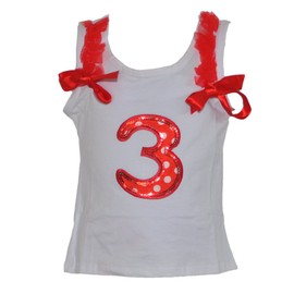 GoForDance Birthday Red/White Polka Dot Age Number Tank-Top w/Spotlight Sequin Trim (Age 3)