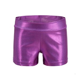 Girls Dance Short Gymnastics Athletic Shorts Sparkle Glitter Tumbling Bottoms, Purple, 9-10 Years