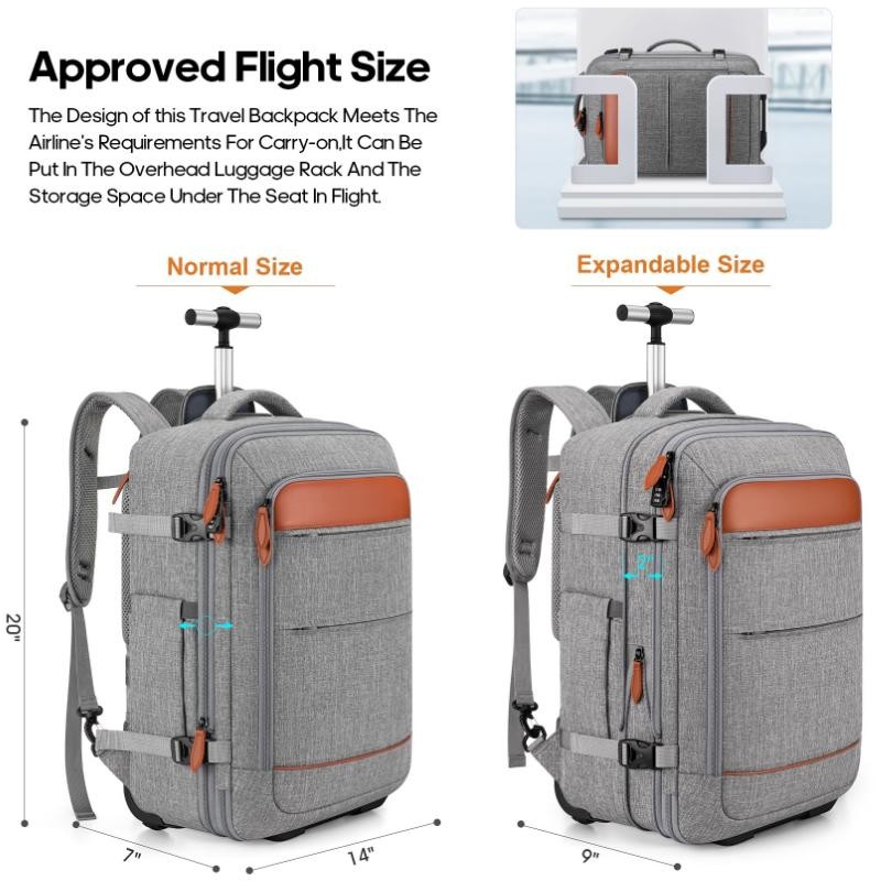 Rolling Backpack for Men and Women, Travel Backpack with Wheels,